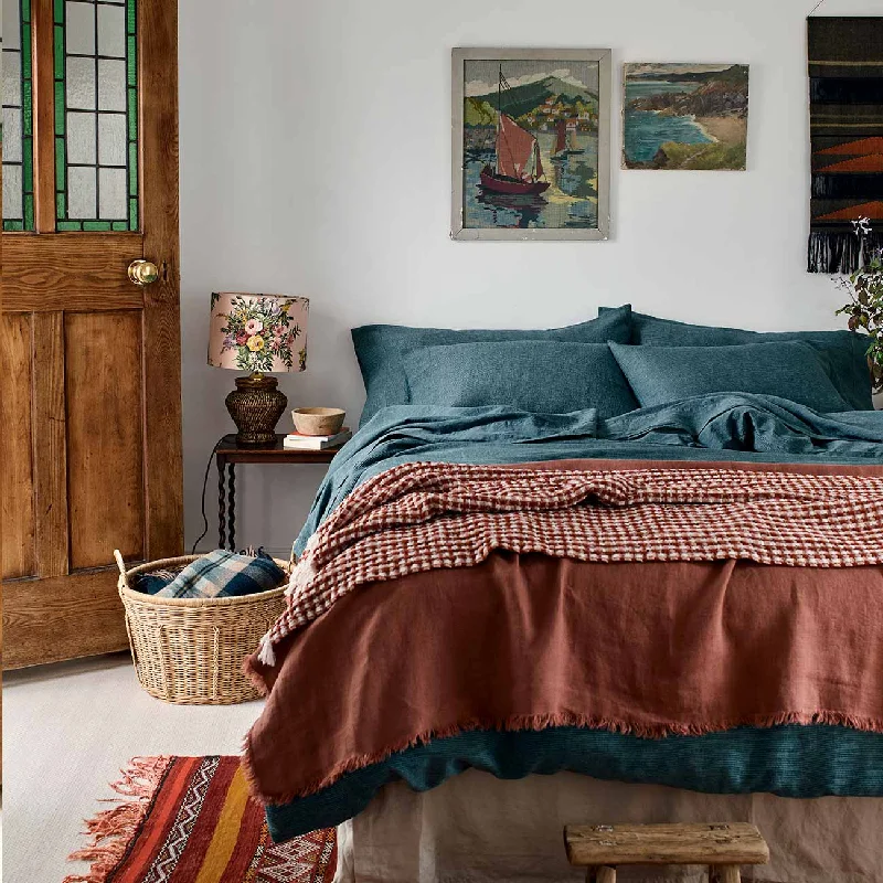 Teal Waffle Chambray Linen Blend Duvet Cover