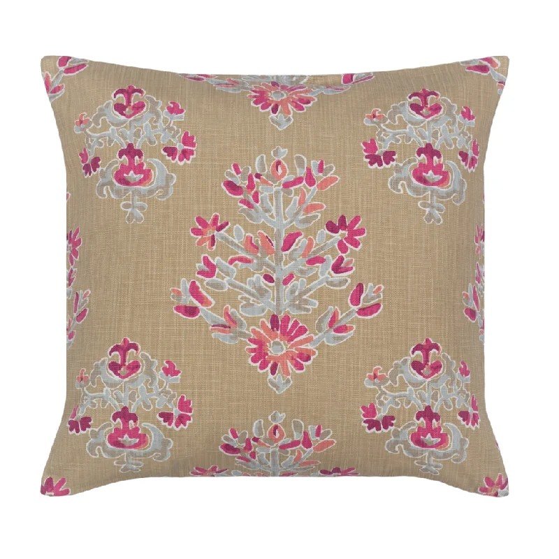 The Beige Sophia Floral Square Throw Pillow